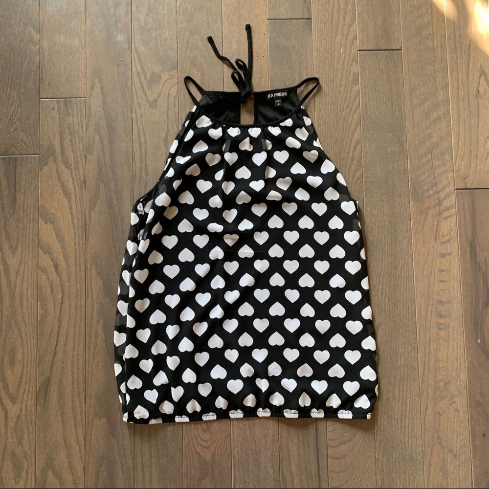 Express Black and White Hearts Halter Tank Top
